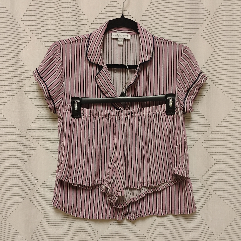 In Bloom By Jonquil Striped Pajama Set in Purple and Navy Blue Women Size Small